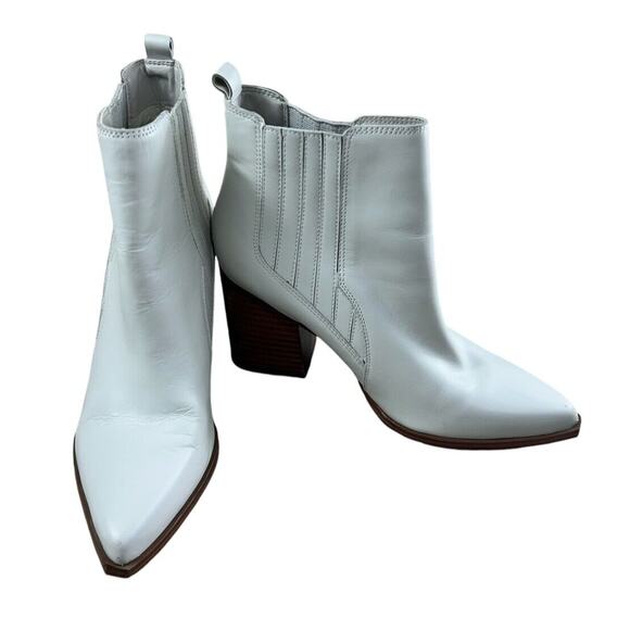 Marc Fisher Women's Matter Block Heel Booties Sz 7.5 M White Leather Pointy Toe - Picture 2 of 10